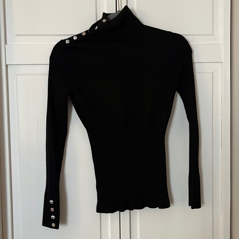 WHBM Black Turtle neck with Silver button detail